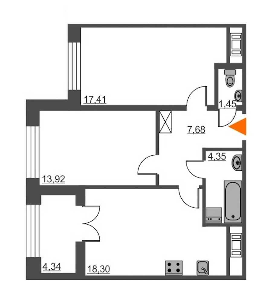 Двухкомнатная квартира в : площадь 63.11 м2 , этаж: 8 – купить в Санкт-Петербурге